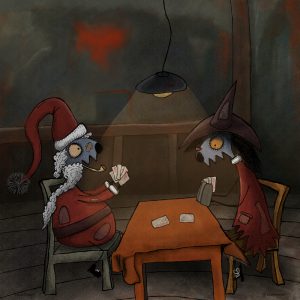 Illustrazione di Valerio Magini - Babbo Natale e Befana: giocatori di carte